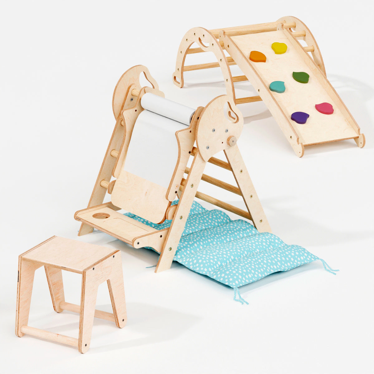 5in1 Montessori Climbing Frame: Pikler Triangle + Arch + Slide Board + Art Addition + Cushion for Toddlers (1–3 Years)-10