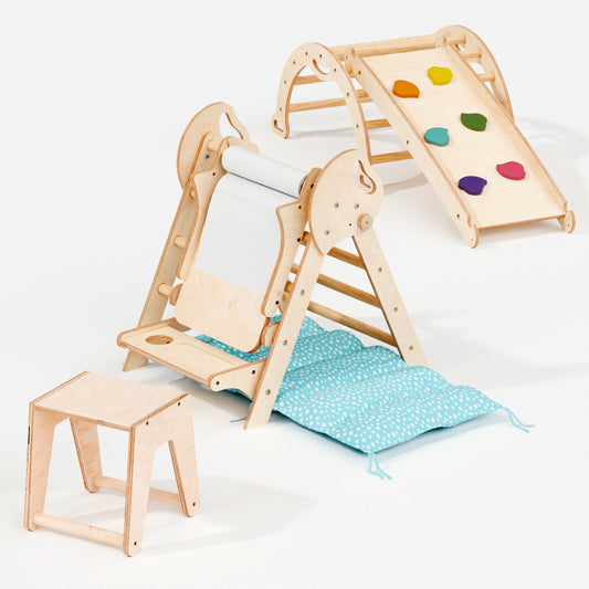5in1 Montessori Climbing Frame: Pikler Triangle + Arch + Slide Board + Art Addition + Cushion for Toddlers (1–3 Years)-10