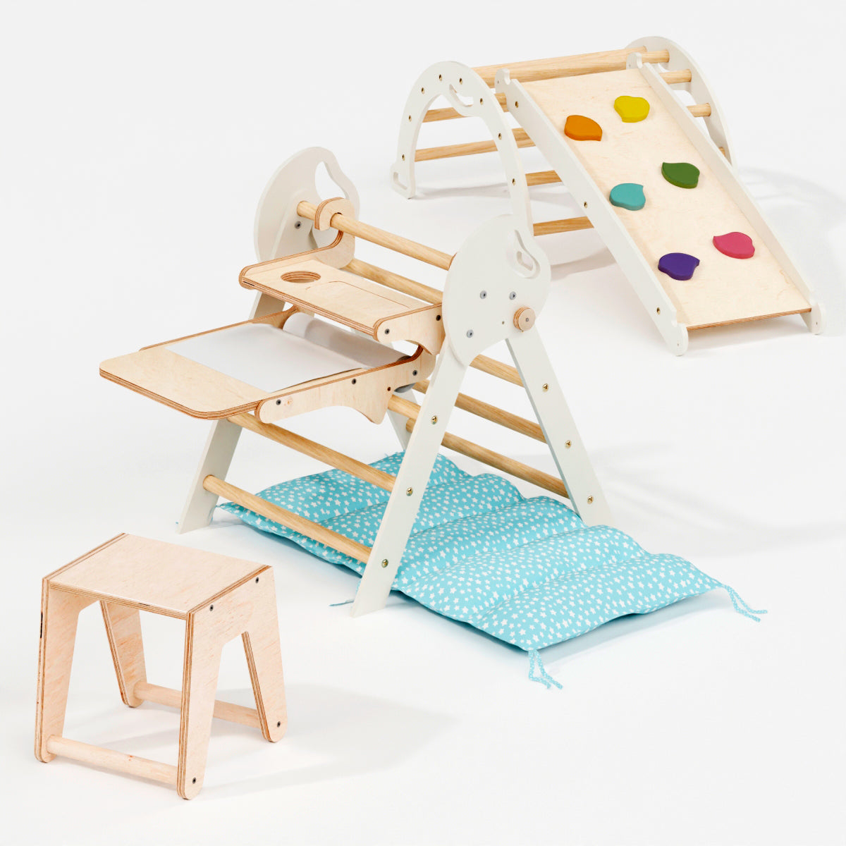 5in1 Montessori Climbing Frame: Pikler Triangle + Arch + Slide Board + Art Addition + Cushion for Toddlers (1–3 Years)-6