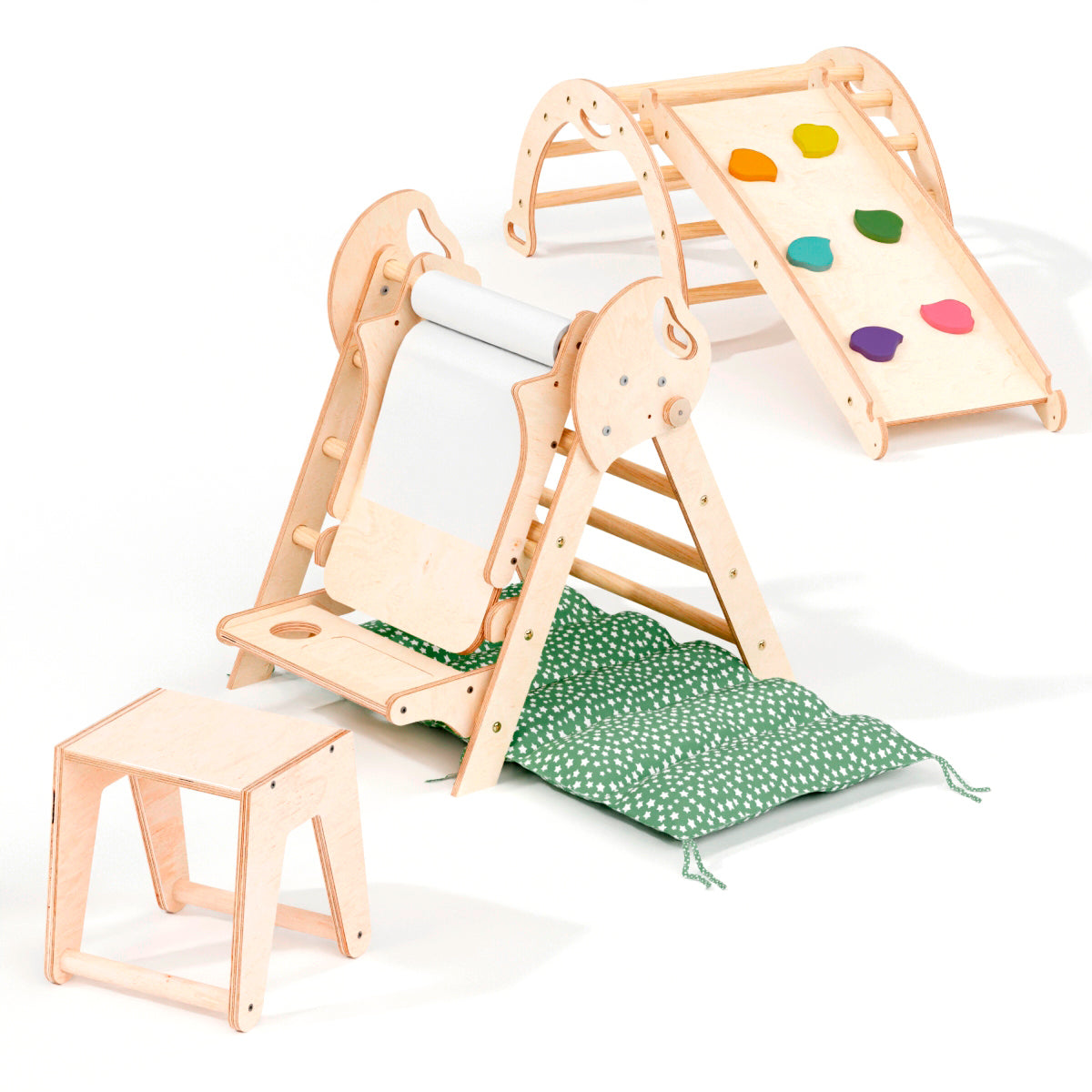 5in1 Montessori Climbing Frame: Pikler Triangle + Arch + Slide Board + Art Addition + Cushion for Toddlers (1–3 Years)-8