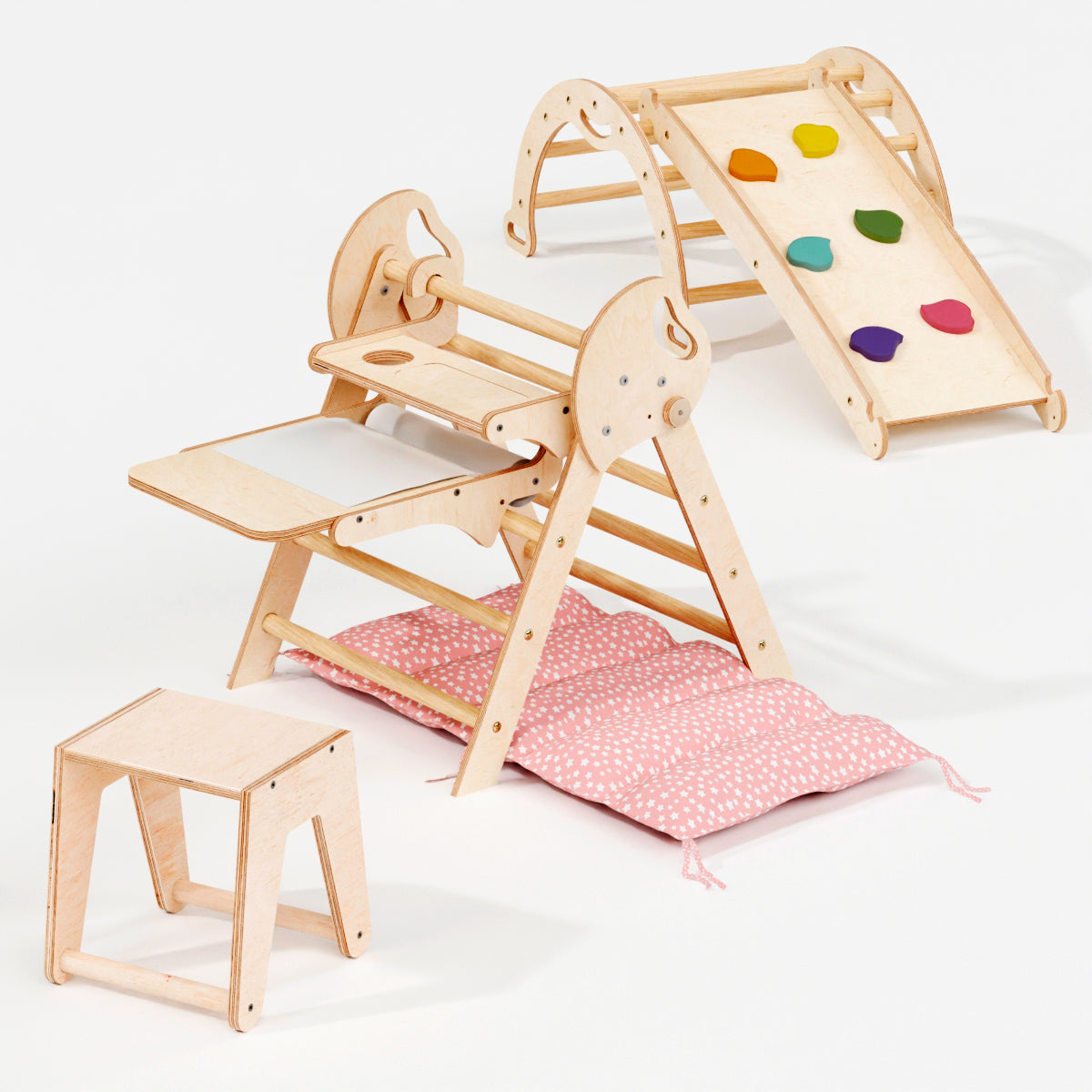 5in1 Montessori Climbing Frame: Pikler Triangle + Arch + Slide Board + Art Addition + Cushion for Toddlers (1–3 Years)-9