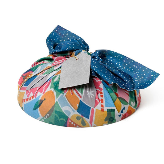 Vintage Shapes/Snow Small 18" Reusable Cloth Furoshiki Fabric Gift Wrap-0