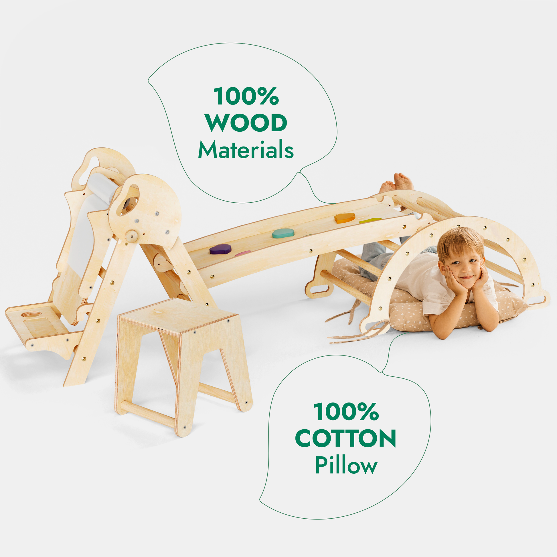 5in1 Montessori Climbing Frame: Pikler Triangle + Arch + Slide Board + Art Addition + Cushion for Toddlers (1–3 Years)-4