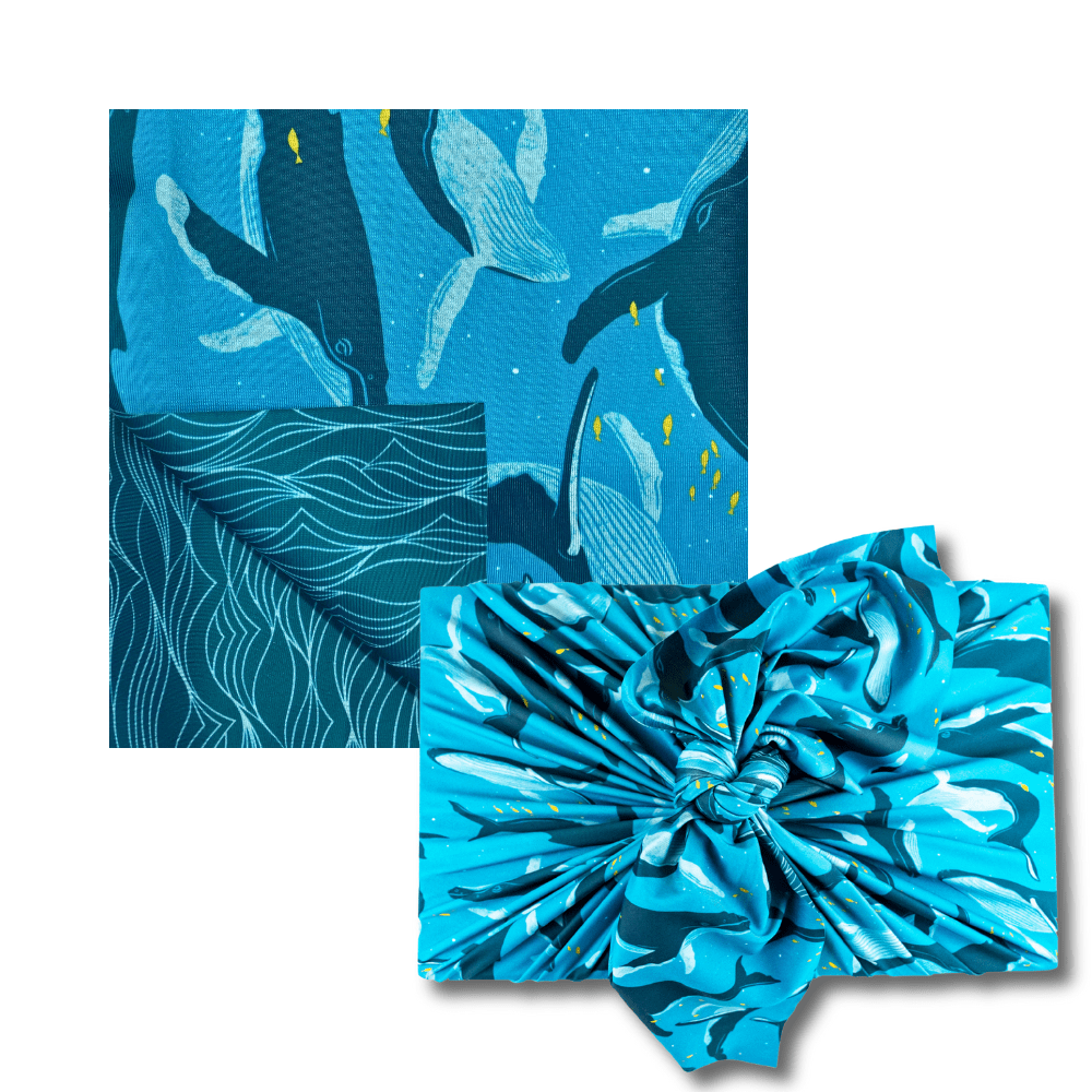Extra Large Reusable Cloth Furoshiki Gift Wrap | Whales & Waves-0