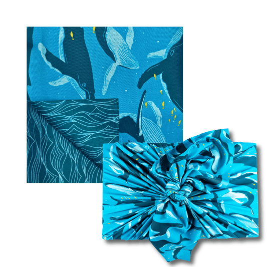 Extra Large Reusable Cloth Furoshiki Gift Wrap | Whales & Waves-0