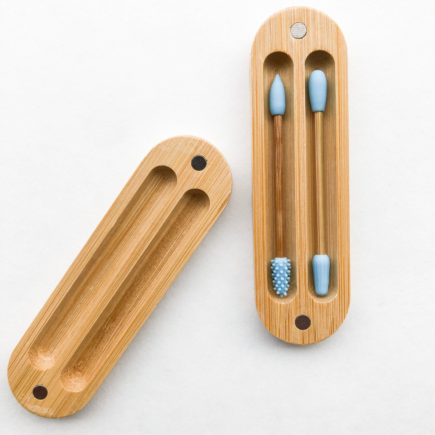 Reusable Plastic Free Bamboo Silicon Q-Tips with Bamboo Case | Zero Waste Biodegradable Bamboo Swabs | Sustainable Bathroom