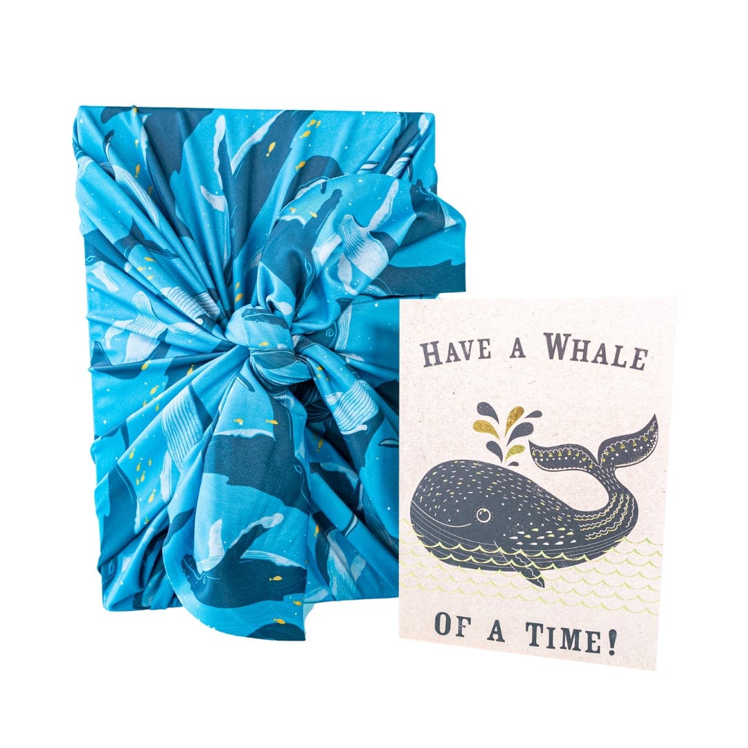 Small Reusable Cloth Furoshiki Gift Wrap | Whales & Waves-1