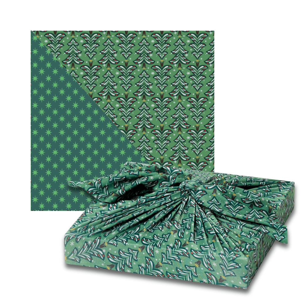 Extra Large Reusable Cloth Furoshiki Gift Wrap | Christmas Trees & Stars-0