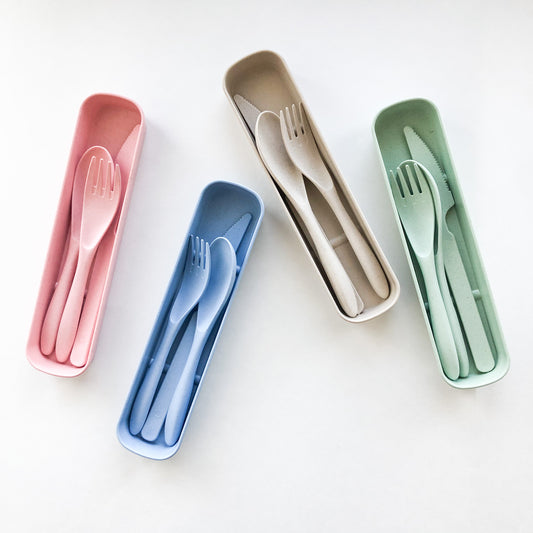 Biodegradable Reusable Wheat Straw Cutlery Set - Plastic Free Zero Waste Sustainable Office, Outdoor, Camping, School, Party & Kids lunchbox-0