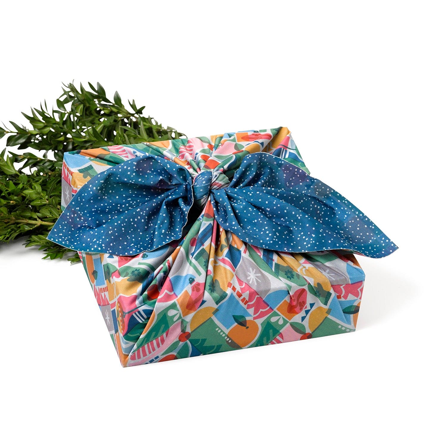 Large Reusable Cloth Furoshiki Gift Wrap | Holiday Shapes & Snow-2