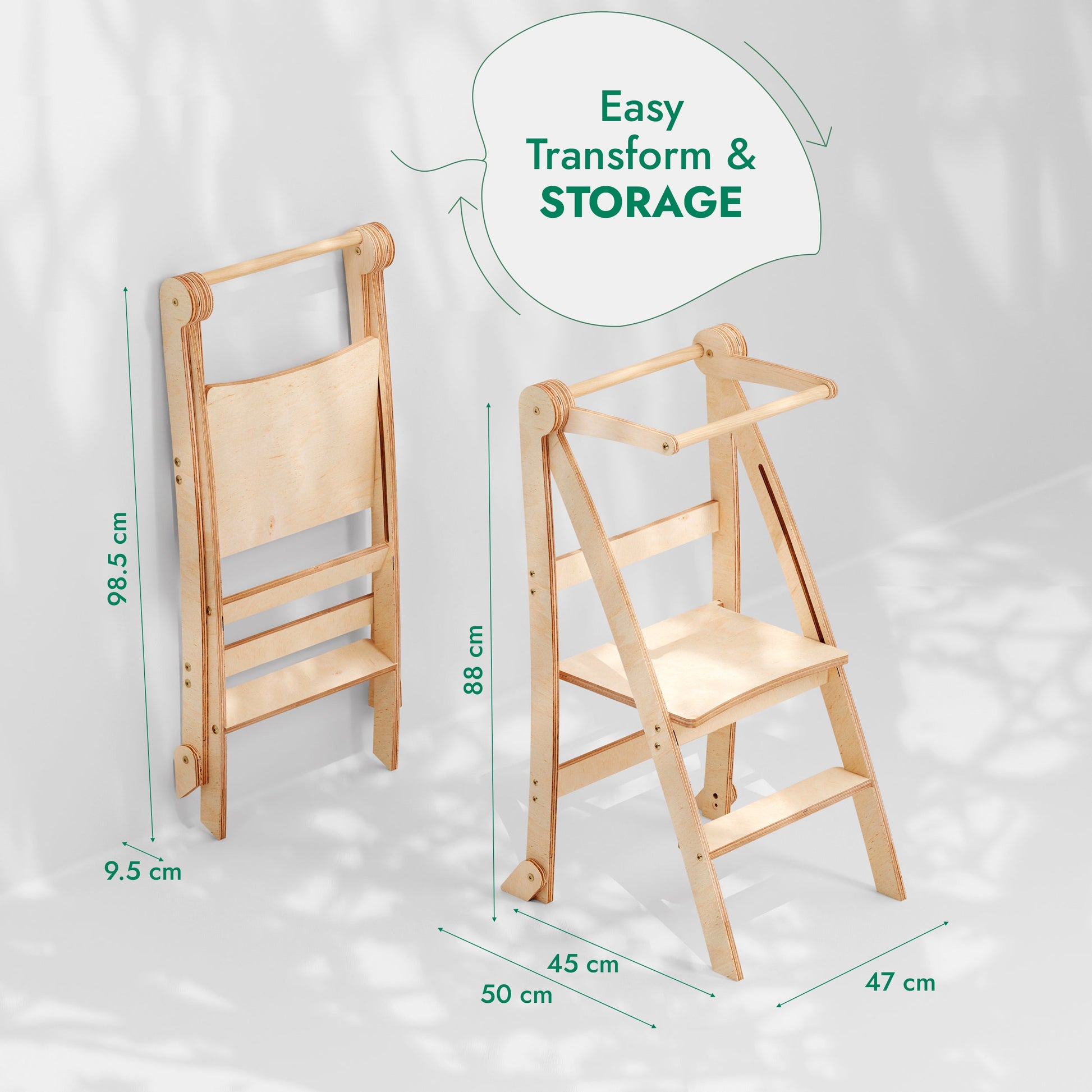 Folding Growing Chair – Montessori Step Stool with Safety Rails for Toddlers – Beige-1