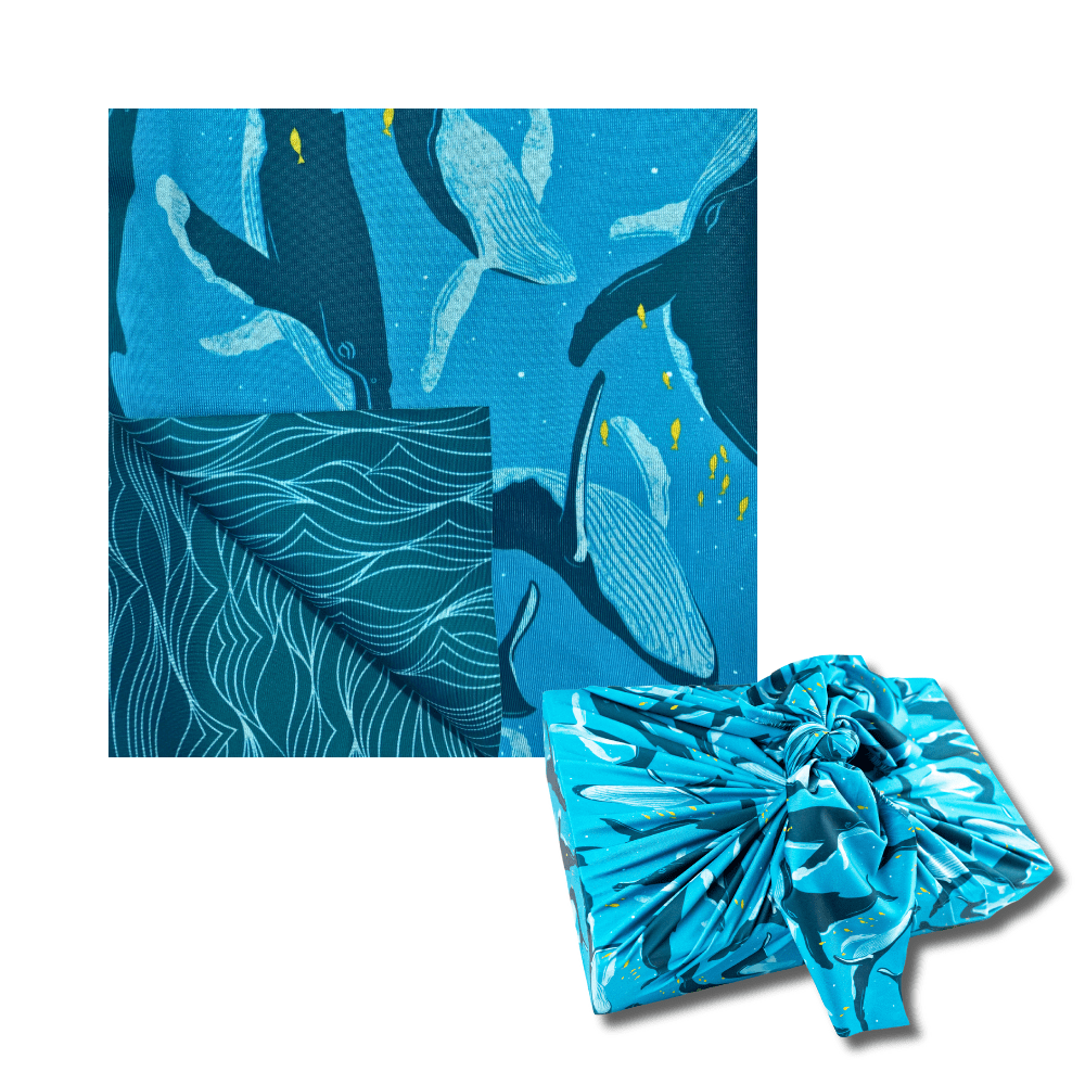Large Reusable Cloth Furoshiki Gift Wrap | Whales & Waves-0