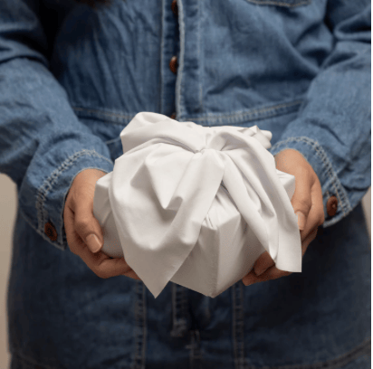 Set of 3 (S, L, XL) Reusable Cloth Furoshiki Gift Wrap | White-2