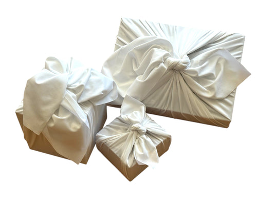 Set of 3 (S, L, XL) Reusable Cloth Furoshiki Gift Wrap | White-0