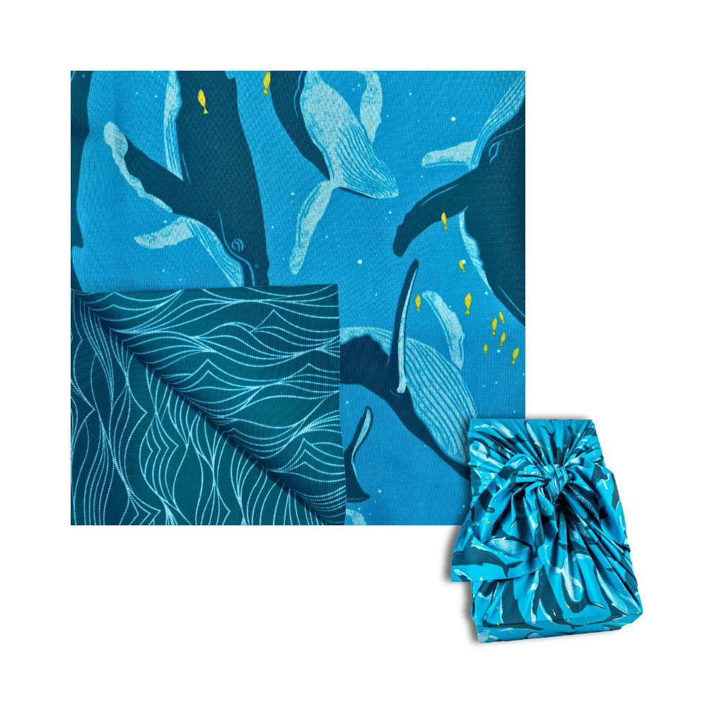 Small Reusable Cloth Furoshiki Gift Wrap | Whales & Waves-0