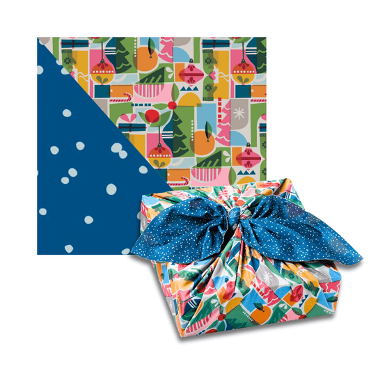 Large Reusable Cloth Furoshiki Gift Wrap | Holiday Shapes & Snow-0
