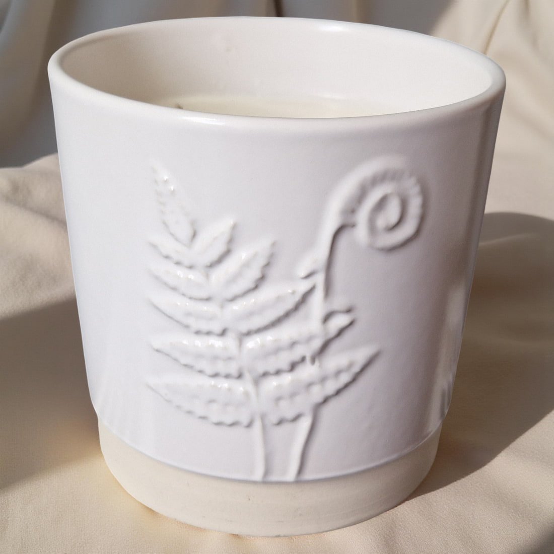 3-Wick Candle in White Ceramic Fern Pot-0