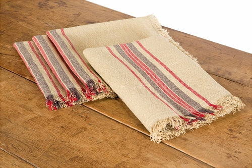 Linen Stripe Yarn Dyed Fringe Napkins | Set of 4