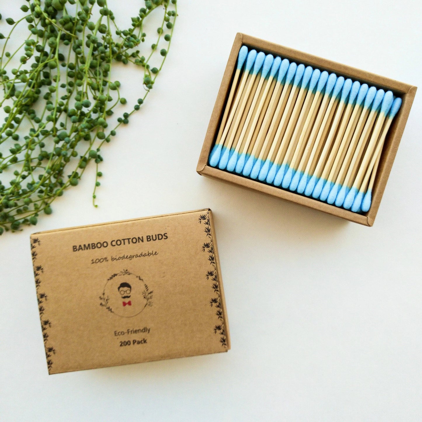 Organic Biodegradable Bamboo Cotton Buds - Zero Waste Plastic Free Bamboo Cotton Q-tips - Eco Friendly Sustainable Bamboo Swabs - 200 Pack