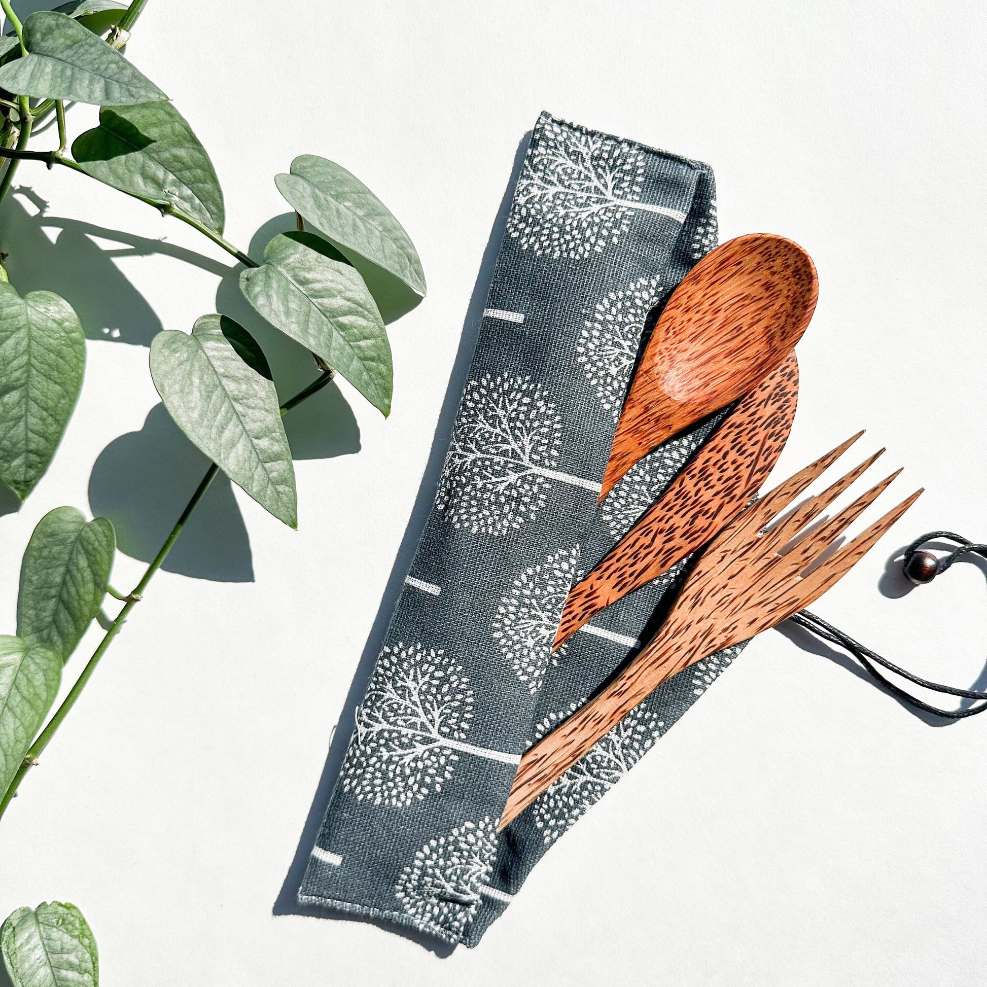 Reusable Natural Coconut Wood Cutlery set - Plastic Free Sustainable Camping Picnics Office & Lunch Box - Zero Waste Biodegradable Flatware-0