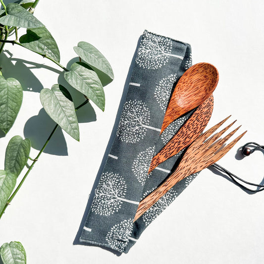 Reusable Natural Coconut Wood Cutlery set - Plastic Free Sustainable Camping Picnics Office & Lunch Box - Zero Waste Biodegradable Flatware-0