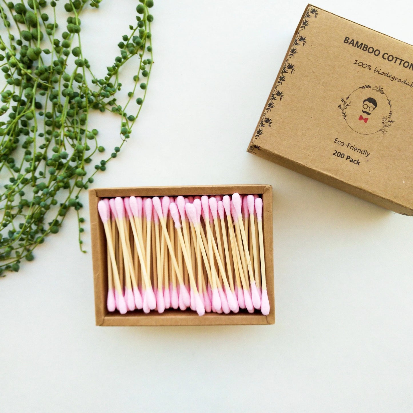 Organic Biodegradable Bamboo Cotton Buds - Zero Waste Plastic Free Bamboo Cotton Q-tips - Eco Friendly Sustainable Bamboo Swabs - 200 Pack