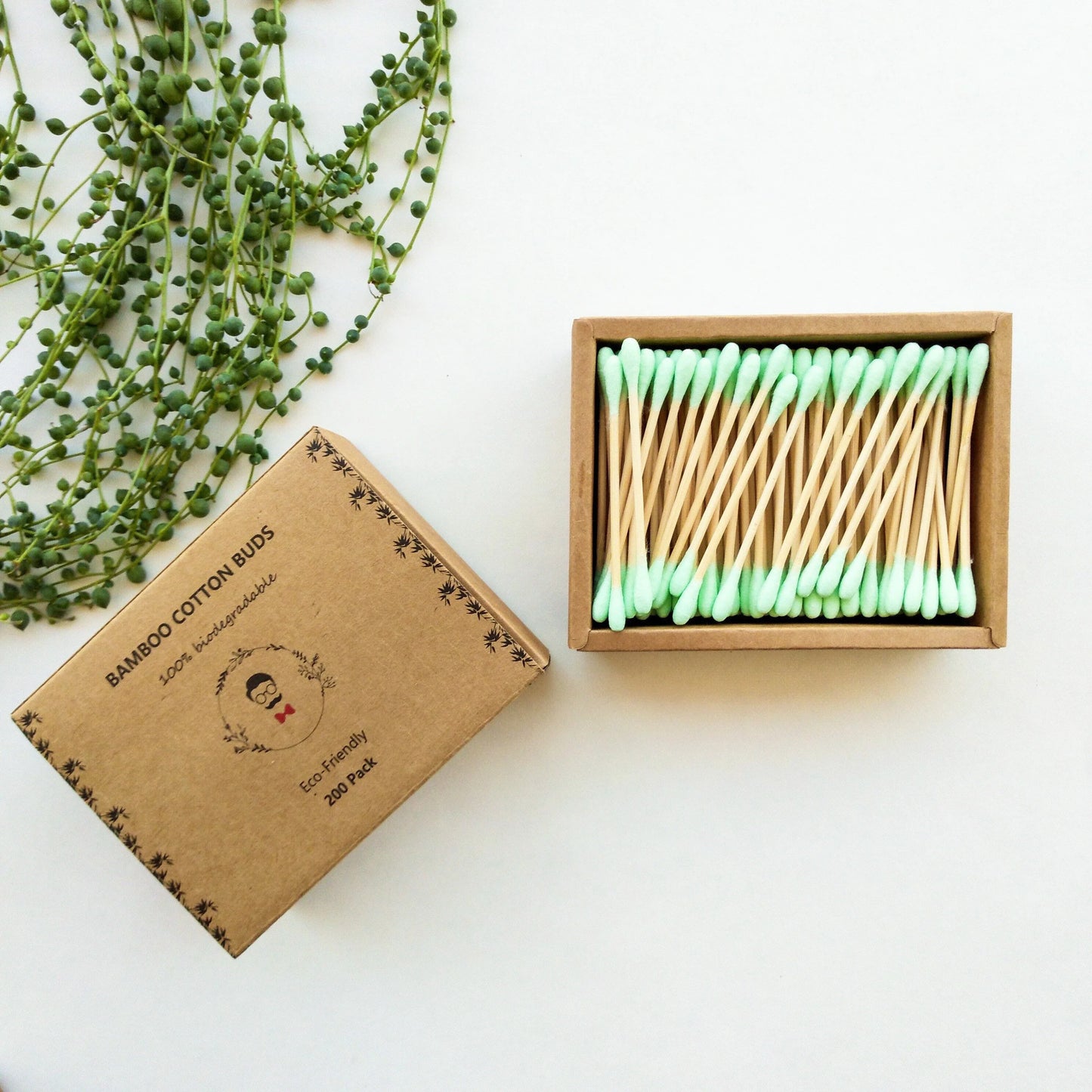 Organic Biodegradable Bamboo Cotton Buds - Zero Waste Plastic Free Bamboo Cotton Q-tips - Eco Friendly Sustainable Bamboo Swabs - 200 Pack